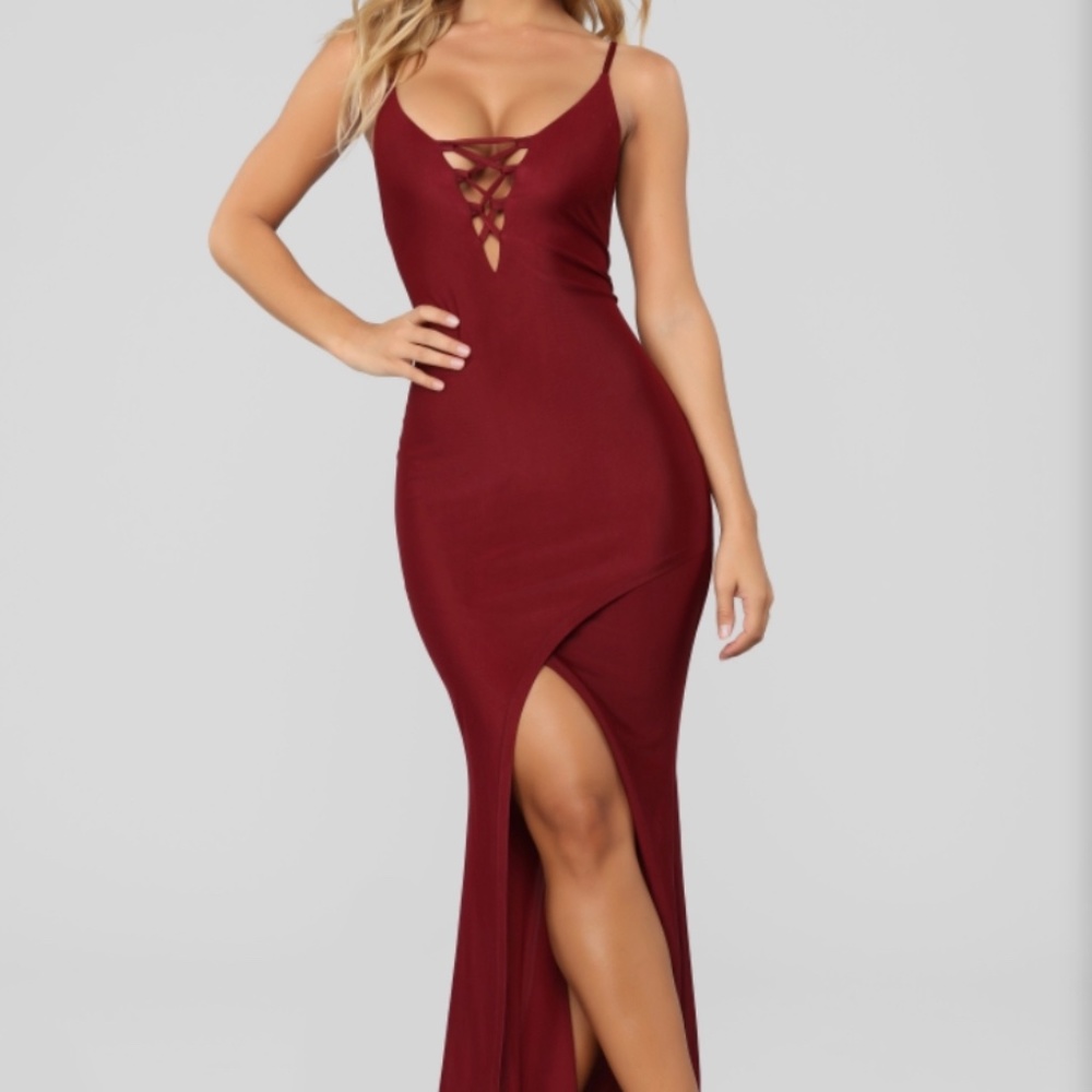 Azariah Lace Up Maxi Dress—Burgundy